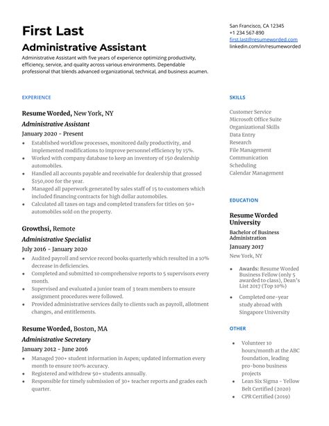 15 Administrative Assistant Resume Examples For 2026 Resume Worded