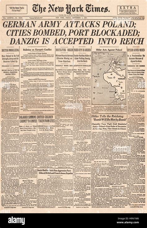 1939 New York Times Usa Front Page Reporting The Invasion Of Poland By Nazi Germany Stock Photo Alamy 1939 New York Times Usa Front Page Reporting The Invasion Of Poland By Nazi Germany Stock Photo Alamy