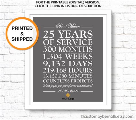 25 Year Work Anniversary Print 25 Years Of Service Customizable Thank You Gift Years Of Service Employee Recognition Appreciation Gift Etsy Sweden