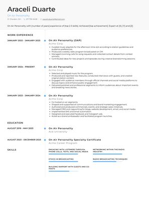 7 Best On Air Personality Resume Examples For 2025 7 Best On Air Personality Resume Examples For 2025