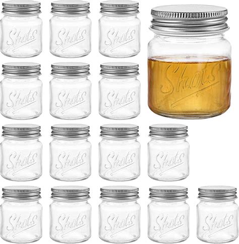 Amazon Com Lawei Set Of 16 Mini Mason Jars With Lids 2 Oz Mason Jars Shot Glasses Mason Shooter Glass For Drinks Shot Favors Desserts Home Kitchen