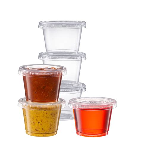 Amazon Com Pantry Value 1 Oz 100 Count Clear Disposable Plastic Portion Cups With Lids Small Plastic Condiment Containers For Sauce Salad Dressings Portion Control Home Kitchen
