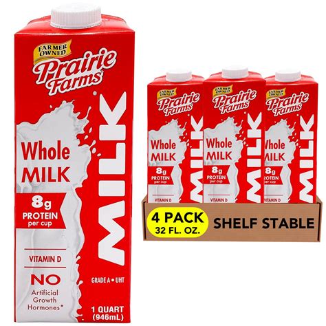 Amazon Com Prairie Farms Whole Milk Shelf Stable Boxed Ultra Pasteurized Uht Vitamin D White Milk Preservative And Hormone Free Gluten Free Kosher Made In Usa 1 Quart 1 Pack