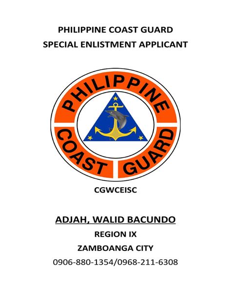 Application For Special Enlistment Into The Philippine Coast Guard By