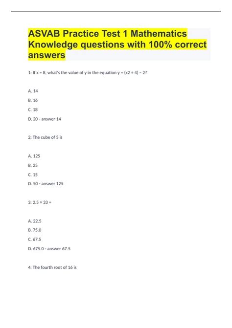 Asvab Practice Test 1 Mathematics Knowledge Questions With 100% Correct ... Asvab Practice Test 1 Mathematics Knowledge Questions With 100% Correct ...