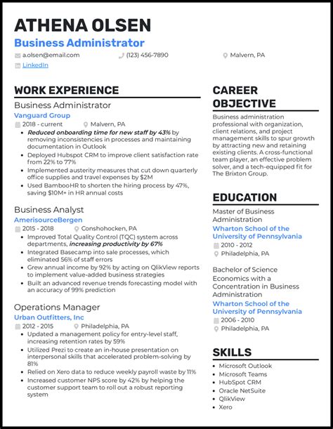 Business Administration Resume Skills Amp Templates Cakeresume