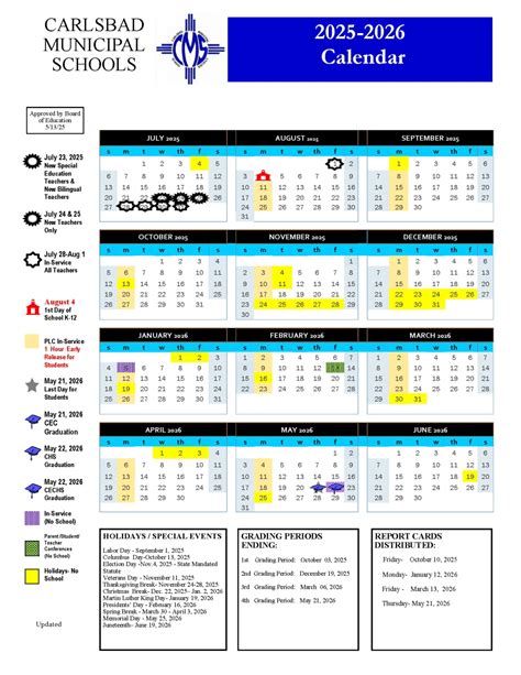 Carlsbad Municipal School District Nm 25 26 Calendar Revised Pdf