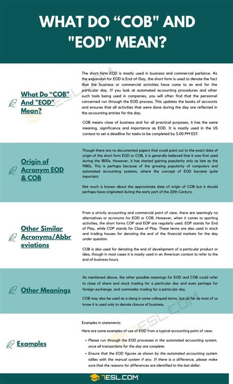 Cob And Eod Meaning Origin And Examples 7Esl