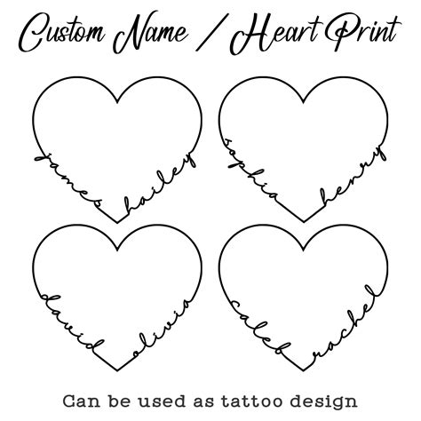 Custom Name Heart Tattoo Design Couple Custom Print Line Custom Name Heart Tattoo Design Couple Custom Print Line