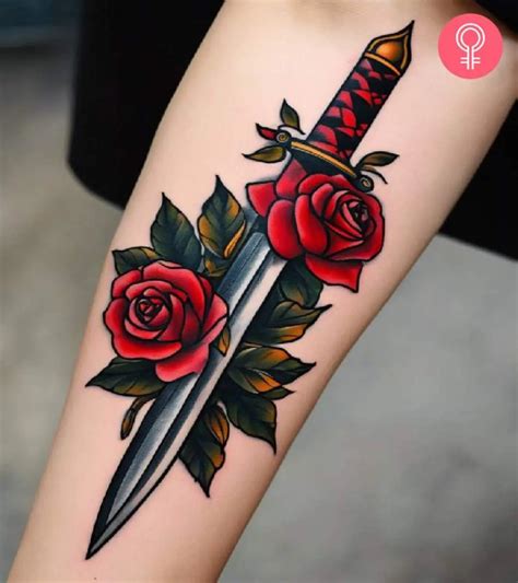 Dagger With Roses Tattoo