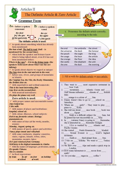 Definite Article English Esl Worksheets Pdf Amp Doc