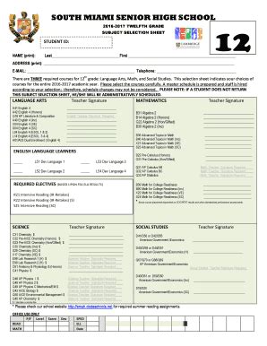 Fillable Online Grade 12 Smsh South Miami Senior High School Fax