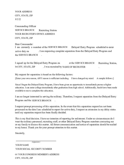 Fillable Online Legal Separation From The Delayed Enlistment Program Fillable Online Legal Separation From The Delayed Enlistment Program