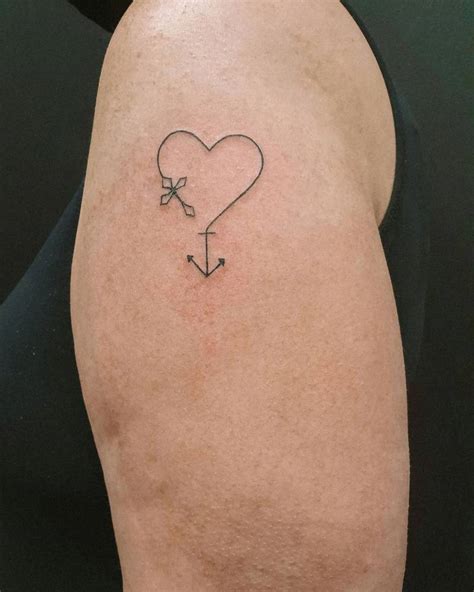 Fine Line Cross Heart And Anchor Tattoo Located On The Fine Line Cross Heart And Anchor Tattoo Located On The