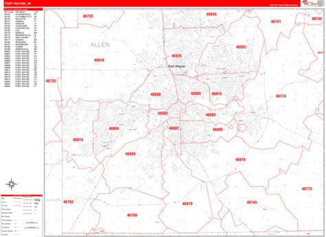 Fort Wayne Indiana Zip Code Wall Map Basic Style By Marketmaps Mapsales
