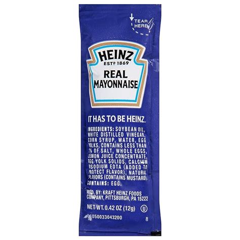 Heinz 12 Gram Mayonnaise Portion Packets 200 Case