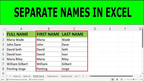 How To Separate Names In Excel Split First Amp Last Names