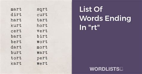 List Of Words Ending In Amp Quot Rt Amp Quot