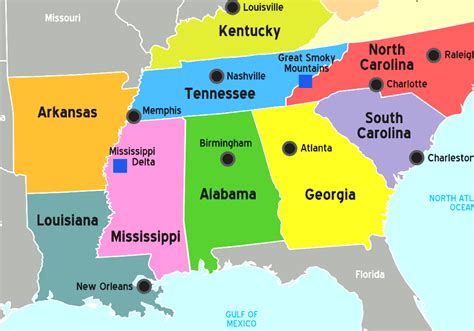 Map Of Southern States Of America Map Of Southern States Of America