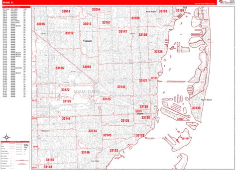 Miami Beach Florida Zip Code Wall Map Basic Style By Marketmaps Mapsales