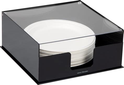 Mind Reader Paper Plate Holder Covered Dispenser Dinner Party Essentials Plate Caddy Acrylic 11 L X 11 W X 5 H Black
