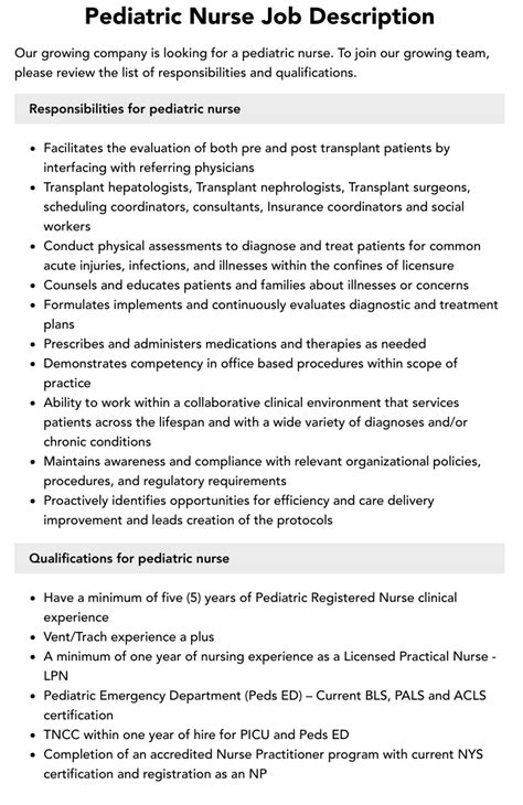 Pediatric Registered Nurse Job Description Velvet Jobs Pediatric Registered Nurse Job Description Velvet Jobs