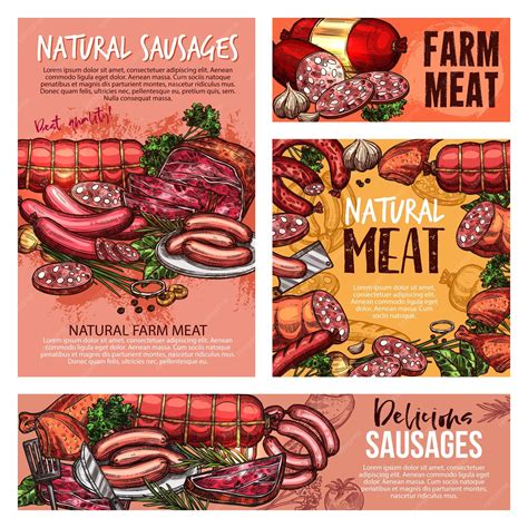 Premium Vector Beef And Pork Meat Sausages Ham Salami And Bacon