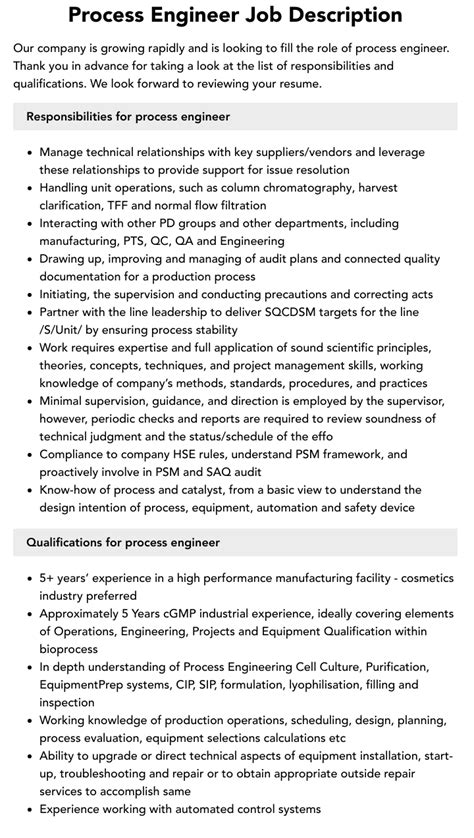 Process Engineer Job Description Updated For 2025