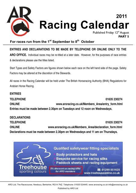 Racing Calendar Aro Racing