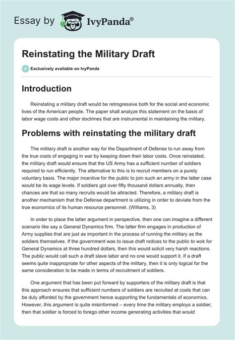 Reinstating The Military Draft Essay Example Topics And Well Written