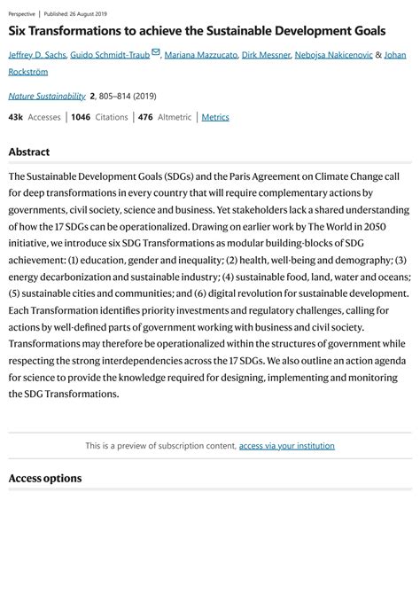 Six Transformations To Achieve The Sustainable Development Goals Nature Sustainability Six Transformations To Achieve The Sustainable Development Goals Nature Sustainability