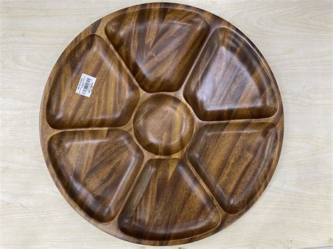 Solid Acacia Divided Serving Platter Round 16X16inches Hmr Shop N Amp 39 Bid