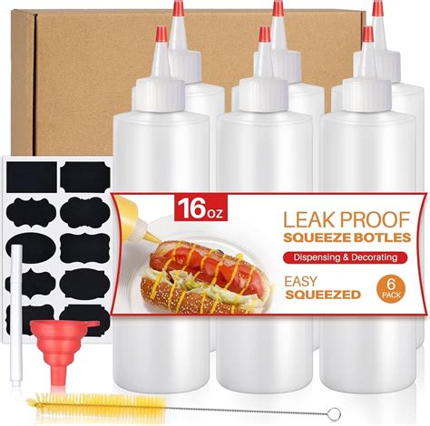 Squeeze Bottles 16Oz Plastic Condiment Squeeze Bottles With Labels Funnels Brusher For Liquids Sauces Squeeze Bottles 16Oz Plastic Condiment Squeeze Bottles With Labels Funnels Brusher For Liquids Sauces
