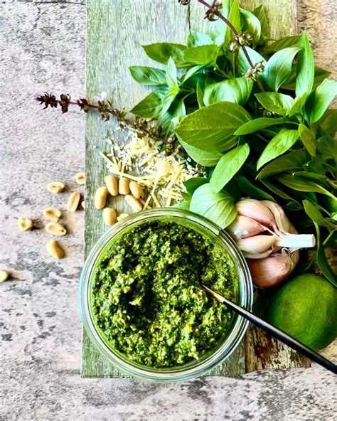 Thai Basil Pesto With Peanuts Lime And Garlic