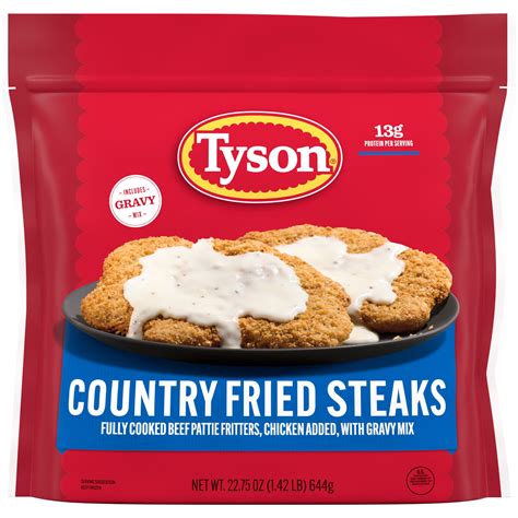 Tyson Fully Cooked Country Fried Steaks With Gravy 1 42 Lb Bag Frozen