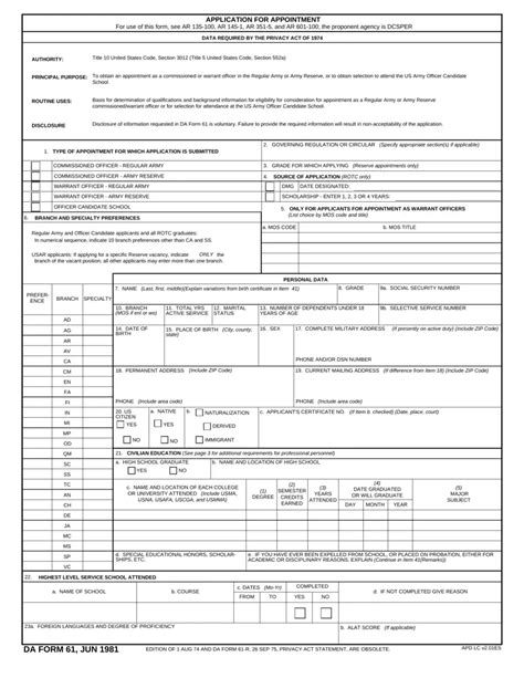 Us Army Application Form Fill Out Printable Pdf Forms