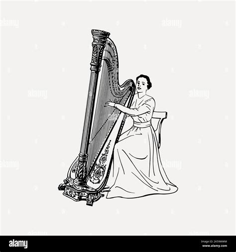 Vector Drawing Guy Playing The Harp At The Field Stock Illustration