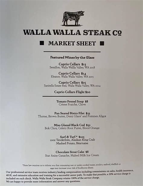 Walla Walla Steak Company Menu Prices Restaurant Reviews Tripadvisor