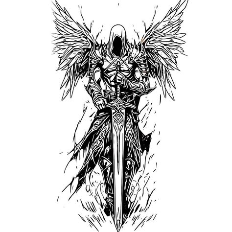 Warrior Angel Tattoo Stencil Gothic Archangel With Sword Download Servingsomelines Warrior Angel Tattoo Stencil Gothic Archangel With Sword Download Servingsomelines